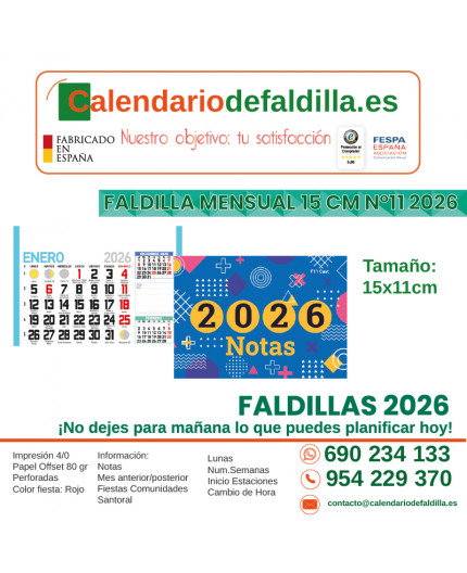 FALDILLA MENSUAL 15CM Nº11 2026