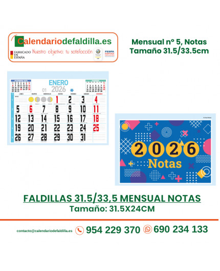 Mensual nº 5, Notas Tamaño 31.5/33.5cm