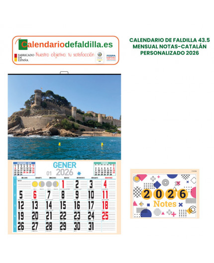 CALENDARIO DE FALDILLA 43.5 MENSUAL NOTAS-CATALÁN PERSONALIZADO 2026