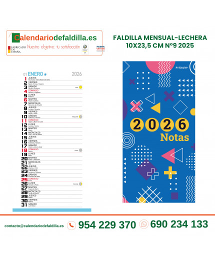 FALDILLA MENSUAL-LECHERA 10X23,5 CM Nº9 2026