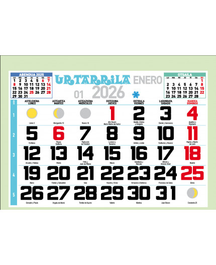 MENSUAL SIN NOTAS -TAMAÑO 48,5-EUSKERA 2026